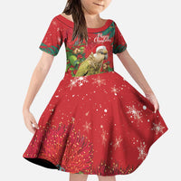 Personalised New Zealand Kakapo Christmas Family Matching Puletasi and Hawaiian Shirt Meri Kirihimete Silver Fern Mix Pohutukawa LT14 Daughter's Dress Red - Polynesian Pride