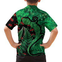 New Zealand Gecko Christmas Family Matching Short Sleeve Bodycon Dress and Hawaiian Shirt Meri Kirihimete Paua Shell Mix Pohutukawa