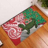 Personalised New Zealand Tuatara Christmas Rubber Doormat Meri Kirihimete Aotearoa Maori Mix Pohutukawa