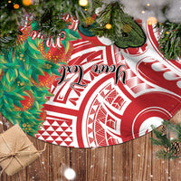 Personalised New Zealand Tuatara Christmas Tree Skirt Meri Kirihimete Aotearoa Maori Mix Pohutukawa