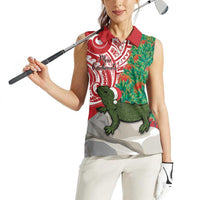 Personalised New Zealand Tuatara Christmas Women Sleeveless Polo Shirt Meri Kirihimete Aotearoa Maori Mix Pohutukawa