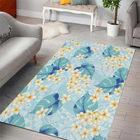 Pastel Cyan Tropical Hawaii Area Rug Seamless Monstera Plumeria Hawaiian Pattern - Polynesian Pride