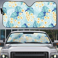 Pastel Cyan Tropical Hawaii Auto Sun Shade Seamless Monstera Plumeria Hawaiian Pattern - Polynesian Pride