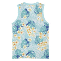 Pastel Cyan Tropical Hawaii Basketball Jersey Seamless Monstera Plumeria Hawaiian Pattern LT14 - Polynesian Pride