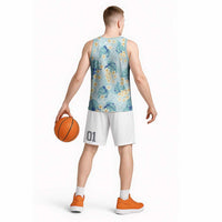Pastel Cyan Tropical Hawaii Basketball Jersey Seamless Monstera Plumeria Hawaiian Pattern LT14 - Polynesian Pride