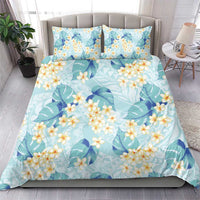 Pastel Cyan Tropical Hawaii Bedding Set Seamless Monstera Plumeria Hawaiian Pattern - Polynesian Pride