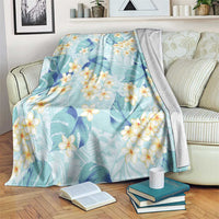 Pastel Cyan Tropical Hawaii Blanket Seamless Monstera Plumeria Hawaiian Pattern - Polynesian Pride