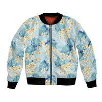 Pastel Cyan Tropical Hawaii Bomber Jacket Seamless Monstera Plumeria Hawaiian Pattern - Polynesian Pride