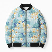 Pastel Cyan Tropical Hawaii Bomber Puffer Jacket Seamless Monstera Plumeria Hawaiian Pattern LT14 Unisex Pastel Cyan - Polynesian Pride