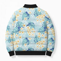 Pastel Cyan Tropical Hawaii Bomber Puffer Jacket Seamless Monstera Plumeria Hawaiian Pattern LT14 - Polynesian Pride