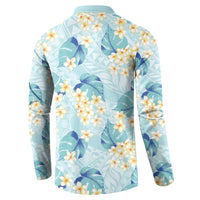 Pastel Cyan Tropical Hawaii Button Sweatshirt Seamless Monstera Plumeria Hawaiian Pattern LT14 - Polynesian Pride