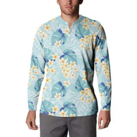 Pastel Cyan Tropical Hawaii Button Sweatshirt Seamless Monstera Plumeria Hawaiian Pattern LT14 - Polynesian Pride