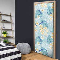Pastel Cyan Tropical Hawaii Door Cover Seamless Monstera Plumeria Hawaiian Pattern - Polynesian Pride