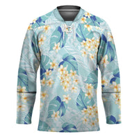 Pastel Cyan Tropical Hawaii Hockey Jersey Seamless Monstera Plumeria Hawaiian Pattern LT14 Unisex Pastel Cyan - Polynesian Pride
