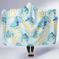 Pastel Cyan Tropical Hawaii Hooded Blanket Seamless Monstera Plumeria Hawaiian Pattern - Polynesian Pride