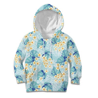 Pastel Cyan Tropical Hawaii Kid Hoodie Seamless Monstera Plumeria Hawaiian Pattern - Polynesian Pride