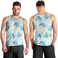 Pastel Cyan Tropical Hawaii Men Tank Top Seamless Monstera Plumeria Hawaiian Pattern - Polynesian Pride