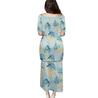 Pastel Cyan Tropical Hawaii Puletasi Seamless Monstera Plumeria Hawaiian Pattern LT14 - Polynesian Pride