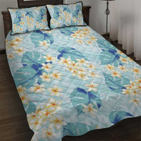 Pastel Cyan Tropical Hawaii Quilt Bed Set Seamless Monstera Plumeria Hawaiian Pattern - Polynesian Pride