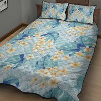 Pastel Cyan Tropical Hawaii Quilt Bed Set Seamless Monstera Plumeria Hawaiian Pattern - Polynesian Pride