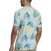 Pastel Cyan Tropical Hawaii Rugby Jersey Seamless Monstera Plumeria Hawaiian Pattern LT14 - Polynesian Pride