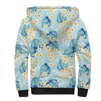 Pastel Cyan Tropical Hawaii Sherpa Hoodie Seamless Monstera Plumeria Hawaiian Pattern LT14 - Polynesian Pride