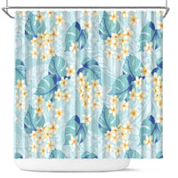 Pastel Cyan Tropical Hawaii Shower Curtain Seamless Monstera Plumeria Hawaiian Pattern - Polynesian Pride