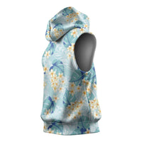 Pastel Cyan Tropical Hawaii Sleeveless Hoodie Seamless Monstera Plumeria Hawaiian Pattern LT14 - Polynesian Pride
