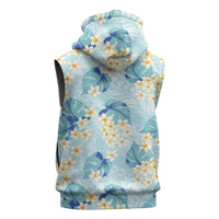 Pastel Cyan Tropical Hawaii Sleeveless Zip Hoodie Seamless Monstera Plumeria Hawaiian Pattern LT14 - Polynesian Pride