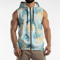 Pastel Cyan Tropical Hawaii Sleeveless Zip Hoodie Seamless Monstera Plumeria Hawaiian Pattern LT14 - Polynesian Pride