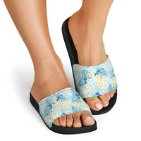 Pastel Cyan Tropical Hawaii Slide Sandals Seamless Monstera Plumeria Hawaiian Pattern - Polynesian Pride