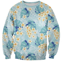Pastel Cyan Tropical Hawaii Sweatshirt Seamless Monstera Plumeria Hawaiian Pattern LT14 Unisex Pastel Cyan - Polynesian Pride