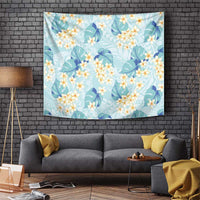 Pastel Cyan Tropical Hawaii Tapestry Seamless Monstera Plumeria Hawaiian Pattern - Polynesian Pride