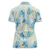 Pastel Cyan Tropical Hawaii Women Polo Shirt Seamless Monstera Plumeria Hawaiian Pattern - Polynesian Pride