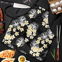 Black Tropical Hawaii Apron Seamless Monstera Plumeria Hawaiian Pattern - Polynesian Pride
