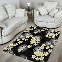 Black Tropical Hawaii Area Rug Seamless Monstera Plumeria Hawaiian Pattern - Polynesian Pride