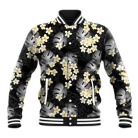 Black Tropical Hawaii Baseball Jacket Seamless Monstera Plumeria Hawaiian Pattern LT14 Unisex Black - Polynesian Pride