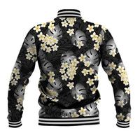 Black Tropical Hawaii Baseball Jacket Seamless Monstera Plumeria Hawaiian Pattern LT14 - Polynesian Pride