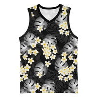 Black Tropical Hawaii Basketball Jersey Seamless Monstera Plumeria Hawaiian Pattern - Polynesian Pride