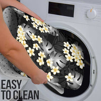 Black Tropical Hawaii Bathroom Set Seamless Monstera Plumeria Hawaiian Pattern - Polynesian Pride