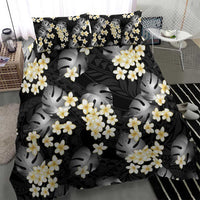 Black Tropical Hawaii Bedding Set Seamless Monstera Plumeria Hawaiian Pattern - Polynesian Pride