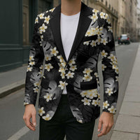 Black Tropical Hawaii Blazer Seamless Monstera Plumeria Hawaiian Pattern - Polynesian Pride