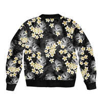 Black Tropical Hawaii Bomber Jacket Seamless Monstera Plumeria Hawaiian Pattern LT14 - Polynesian Pride