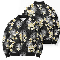 Black Tropical Hawaii Bomber Puffer Jacket Seamless Monstera Plumeria Hawaiian Pattern - Polynesian Pride