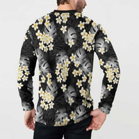 Black Tropical Hawaii Button Sweatshirt Seamless Monstera Plumeria Hawaiian Pattern LT14 - Polynesian Pride