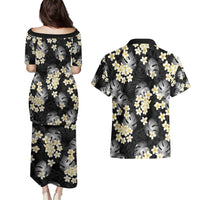 Black Tropical Hawaii Couples Matching Puletasi and Hawaiian Shirt Seamless Monstera Plumeria Hawaiian Pattern LT14 - Polynesian Pride