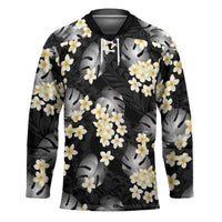 Black Tropical Hawaii Hockey Jersey Seamless Monstera Plumeria Hawaiian Pattern LT14 Unisex Black - Polynesian Pride