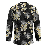 Black Tropical Hawaii Hockey Jersey Seamless Monstera Plumeria Hawaiian Pattern LT14 - Polynesian Pride