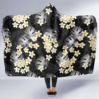 Black Tropical Hawaii Hooded Blanket Seamless Monstera Plumeria Hawaiian Pattern - Polynesian Pride