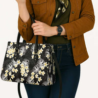 Black Tropical Hawaii Leather Bag Seamless Monstera Plumeria Hawaiian Pattern - Polynesian Pride